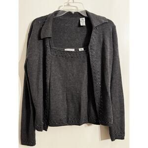 Lord & Taylor Cardigan & Cami Set Sz M Merino Wool Embellished Beaded Preppy